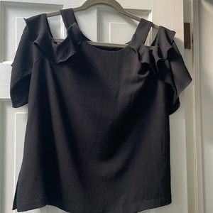 Aqua open shoulder black top